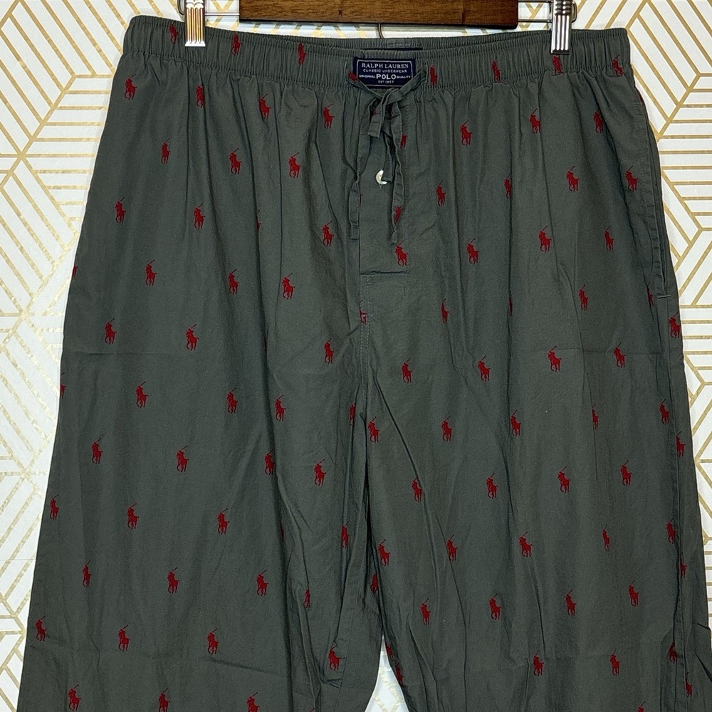 Polo Ralph Lauren Pajama Pants Mens Large Gray Pony Logo Print Cotton Sleepwear